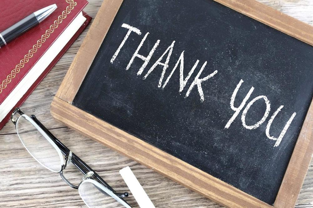 chalk board that says thank you
